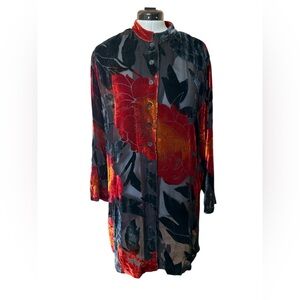 Vintage Chico’s Velour & Sheer Silk Button-Up Blouse w/ Mandarin Collar- Size 3